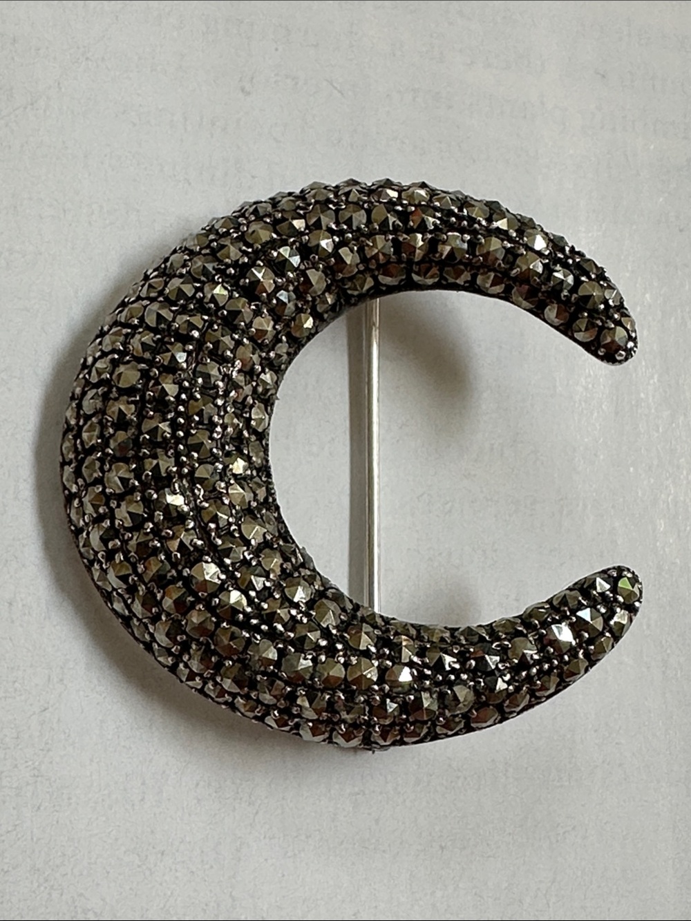 925 Sterling silver Crescent Moon Crystal Pin Brooch